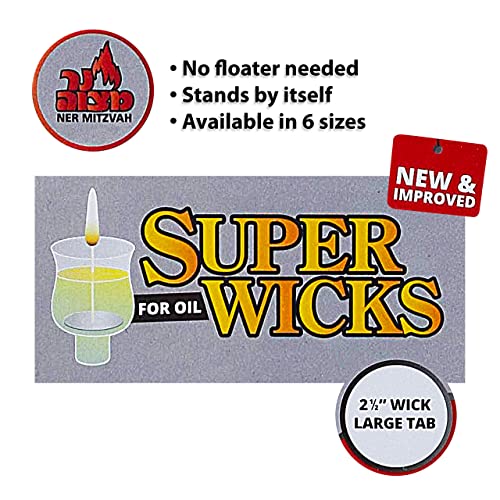 Ner Mitzvah Self Standing Cotton Wicks for Glass Oil Cup, Large Tabs, 2.5 inch Wicks, No Floater Needed, for Candle Lighting, Multipurpose (Pack of 50) - Image 4