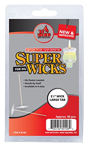 Ner Mitzvah Self Standing Cotton Wicks for Glass Oil Cup, Large Tabs, 2.5 inch Wicks, No Floater Needed, for Candle Lighting, Multipurpose (Pack of 50) - Image 3
