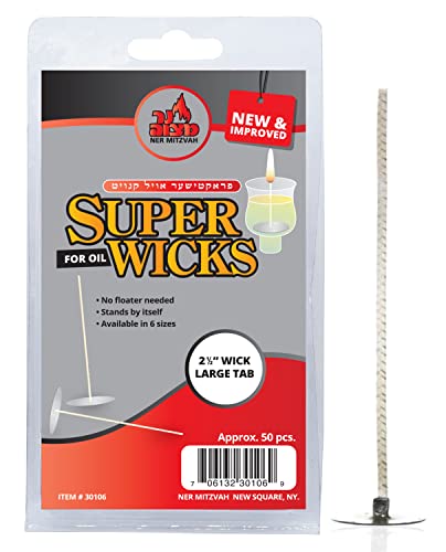 Ner Mitzvah Self Standing Cotton Wicks for Glass Oil Cup, Large Tabs, 2.5 inch Wicks, No Floater Needed, for Candle Lighting, Multipurpose (Pack of 50) - Image 5