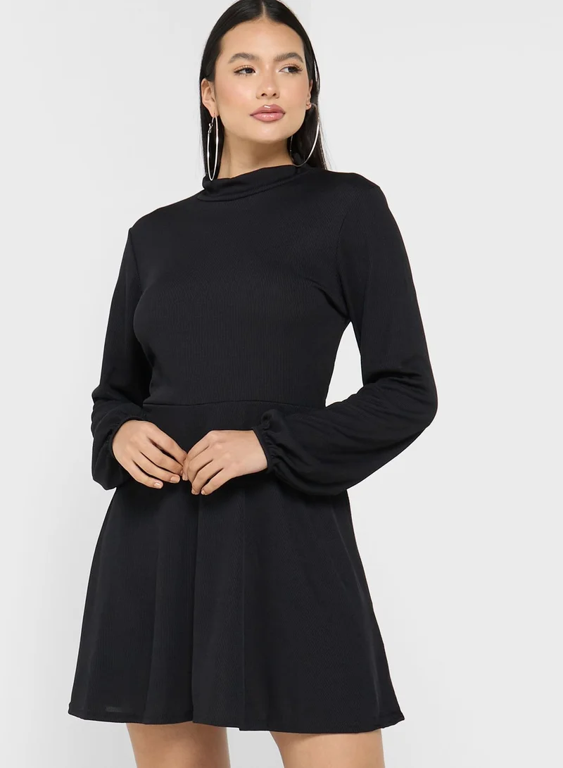 boohoo High Neck Puff Sleeve Dress