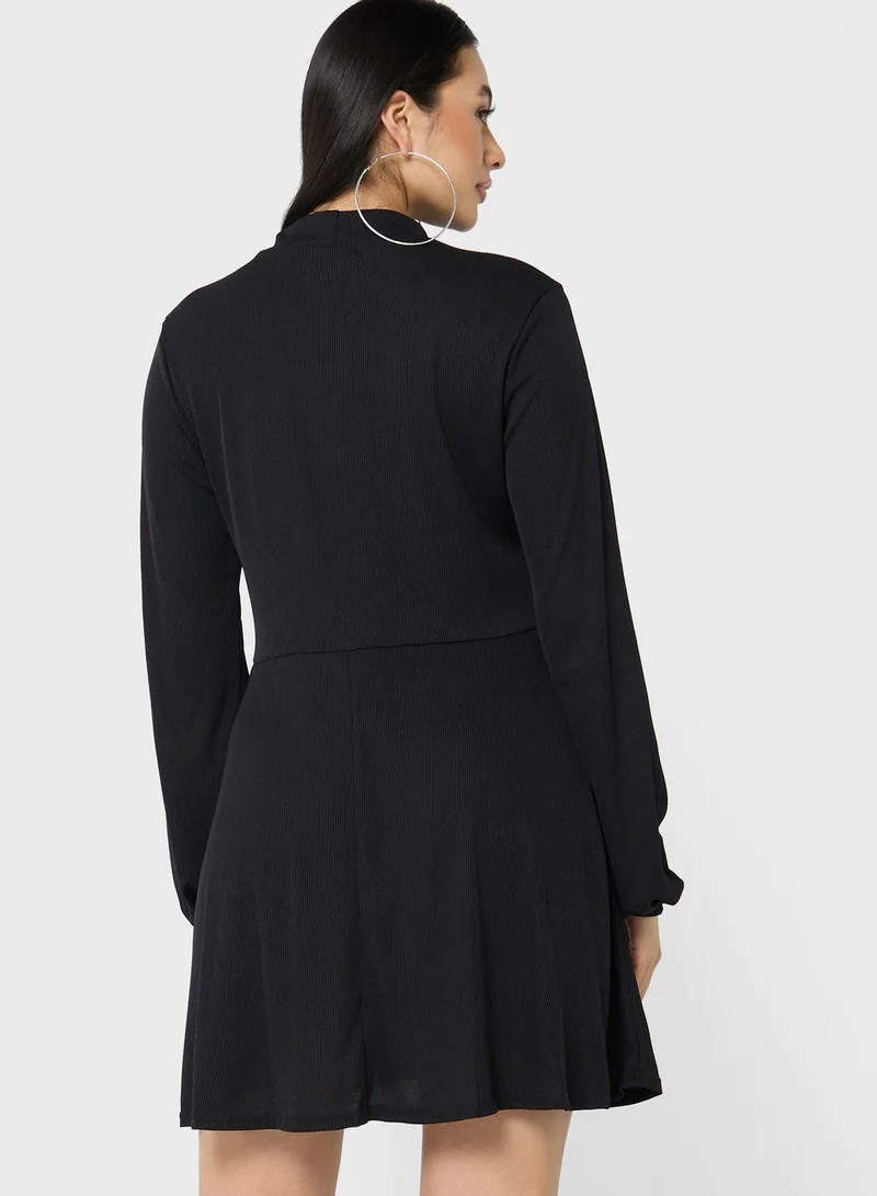 boohoo High Neck Puff Sleeve Dress