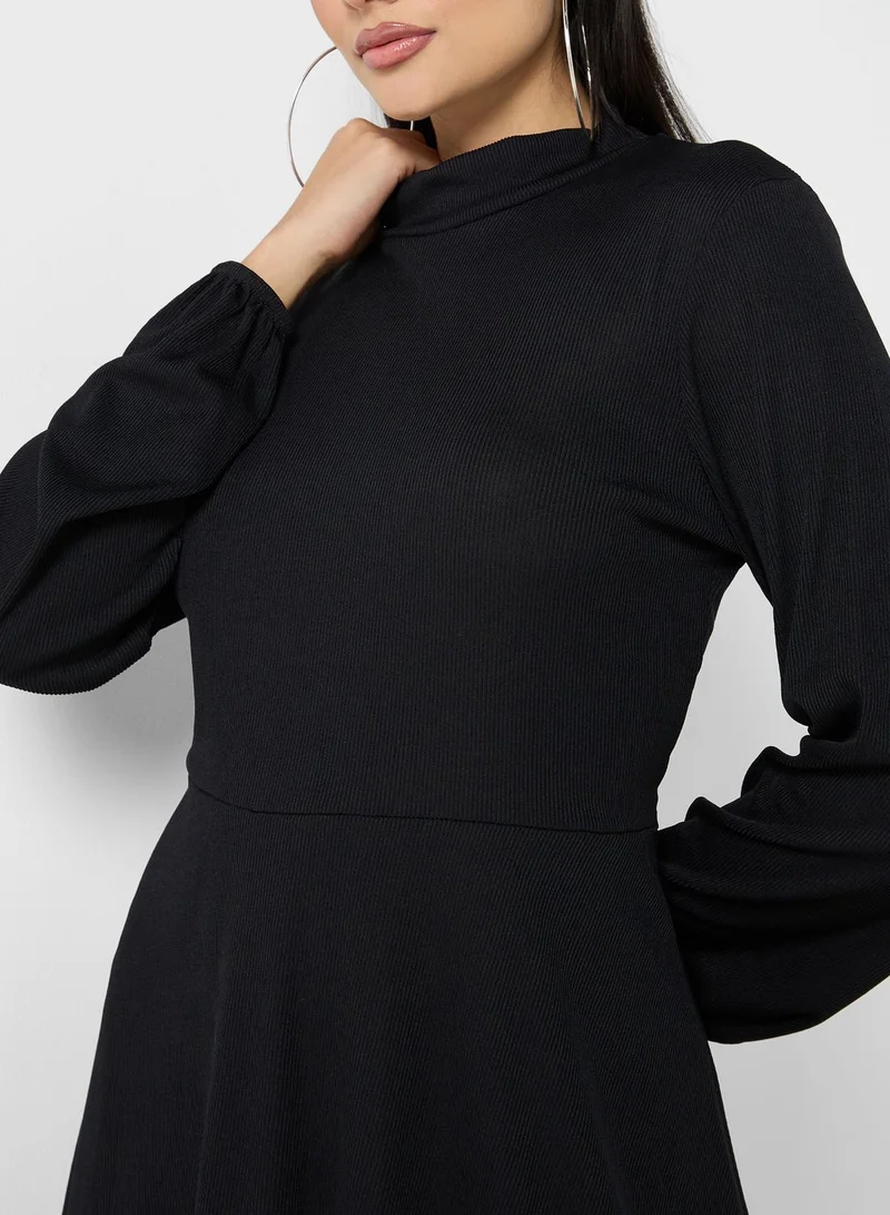boohoo High Neck Puff Sleeve Dress