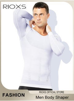 RIOXS Men Compression Shirt For Body Slimming,Body Shaper Sports Shapewear Top For Men,Long Sleeve Round Neck Slim Fit T-Shirt,Body Shaper Undershirt,Tummy Control Shapewear For Workout Fitness  - Image 2