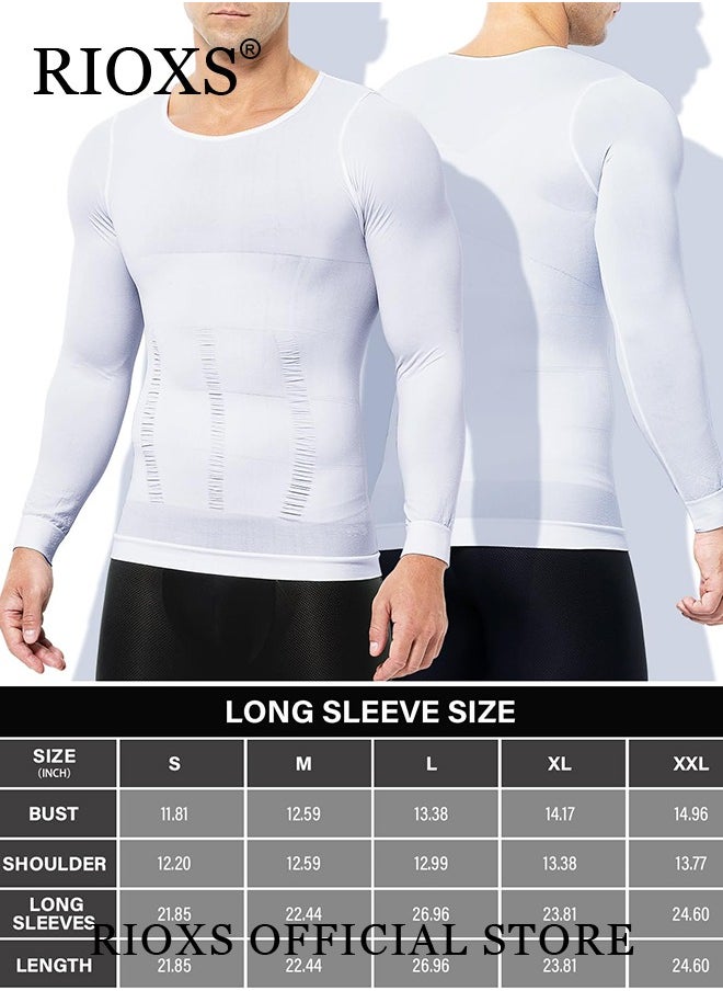 RIOXS - Men Compression Shirt For Body Slimming,Body Shaper Sports Shapewear Top For Men,Long Sleeve Round Neck Slim Fit T-Shirt,Body Shaper Undershirt,Tummy Control Shapewear For Workout Fitness - Image 1