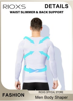 RIOXS Men Compression Shirt For Body Slimming,Body Shaper Sports Shapewear Top For Men,Long Sleeve Round Neck Slim Fit T-Shirt,Body Shaper Undershirt,Tummy Control Shapewear For Workout Fitness  - Image 4