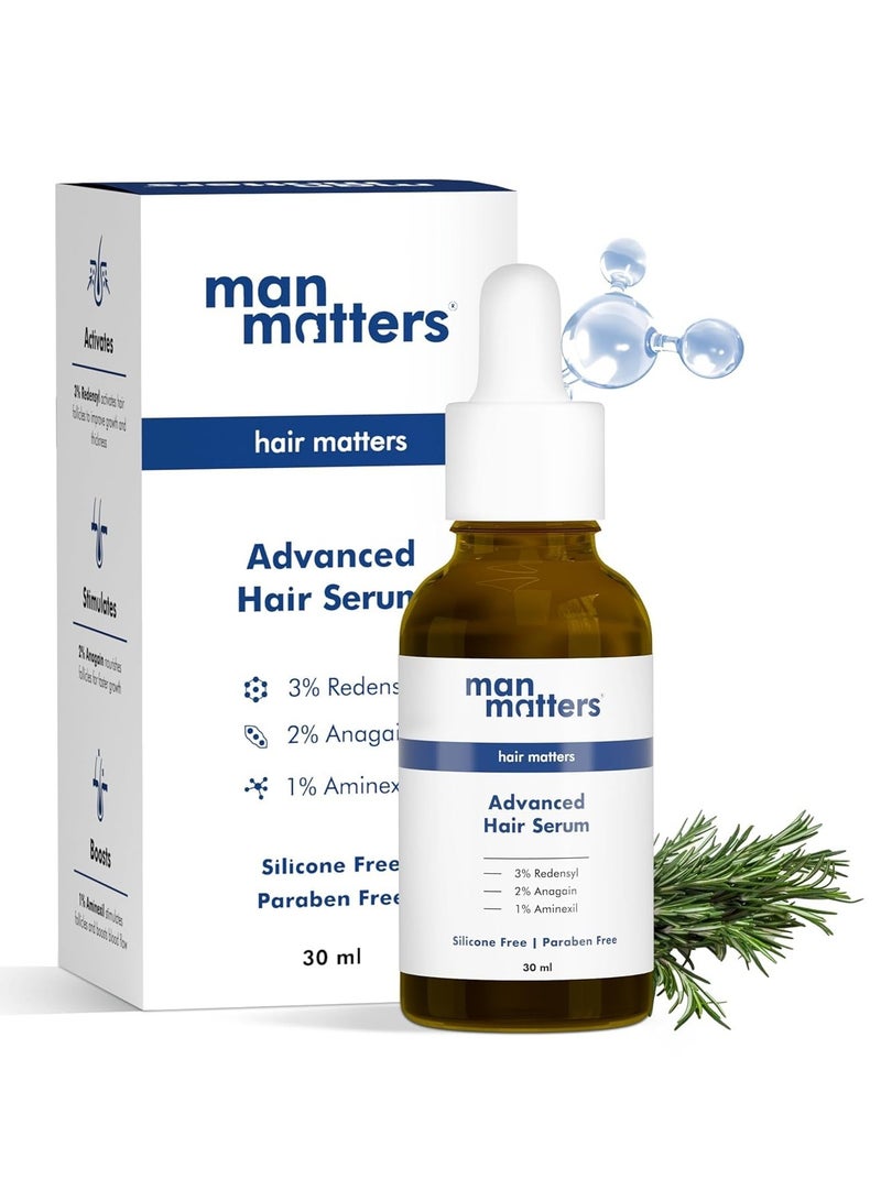 Man Matters Advanced Hair Growth Serum 30ml - With 23% actives (3% Redensyl, 2% Anagain & 1% Aminexil, Rosemary Leaf Extract) - Reactivates Hair Cells and Promotes Hair Growth - Image 1