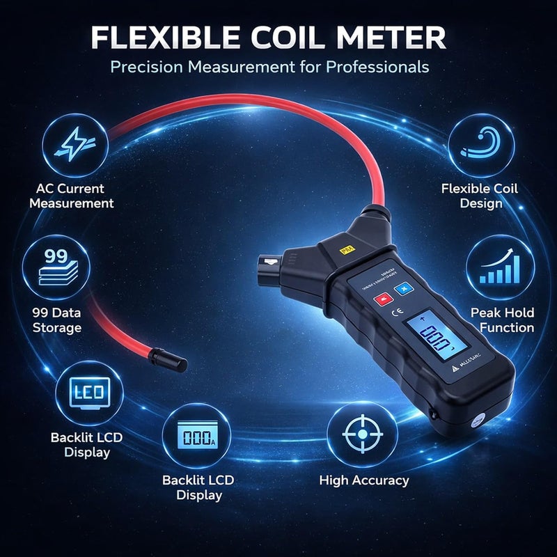 Multifunctional Flexible Coil Clamp Meter AC 0-9999A, High Resolution and Accuracy - Leakage Clamp Meter, Ground Telurometro Pinza Current Tester, Ideal for Electrical - Image 2