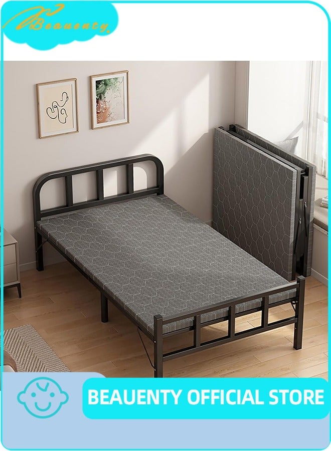 Beauenty Folding Bed for Adults Size 190x 90cm Folding Single Bed Heavy Duty Steel Metal Platform Bed Frame with Tool Free Setup for Tent Office Outdoor Travel  Supports 330 lbs(Black)  - Image 1