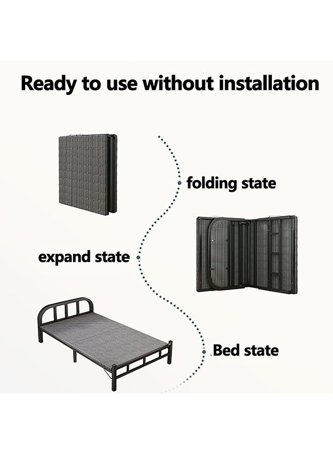 Beauenty Folding Bed for Adults Size 190x 90cm Folding Single Bed Heavy Duty Steel Metal Platform Bed Frame with Tool Free Setup for Tent Office Outdoor Travel  Supports 330 lbs(Black)  - Image 5