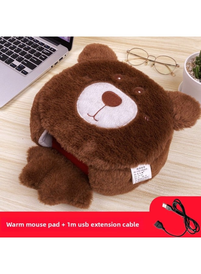 Winter Heating Hand Warmer Mouse Pad With Wrist Winter Mouse Cover Warm Computer Men's Fleece-lined Thickened Gloves-Pattern:Cute Bear + 1m Usb Extension Cable  - Image 1