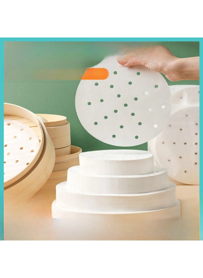 Generic - Thickened Steamer Paper Round Perforated Non-stick High Temperature Resistant Steamer Paper Buns Paper Pad Roast Duck Cake Pad Paper Parchment Paper-Color:200 Sheets-Specifications:5.5 Inches 14cm - Image 1