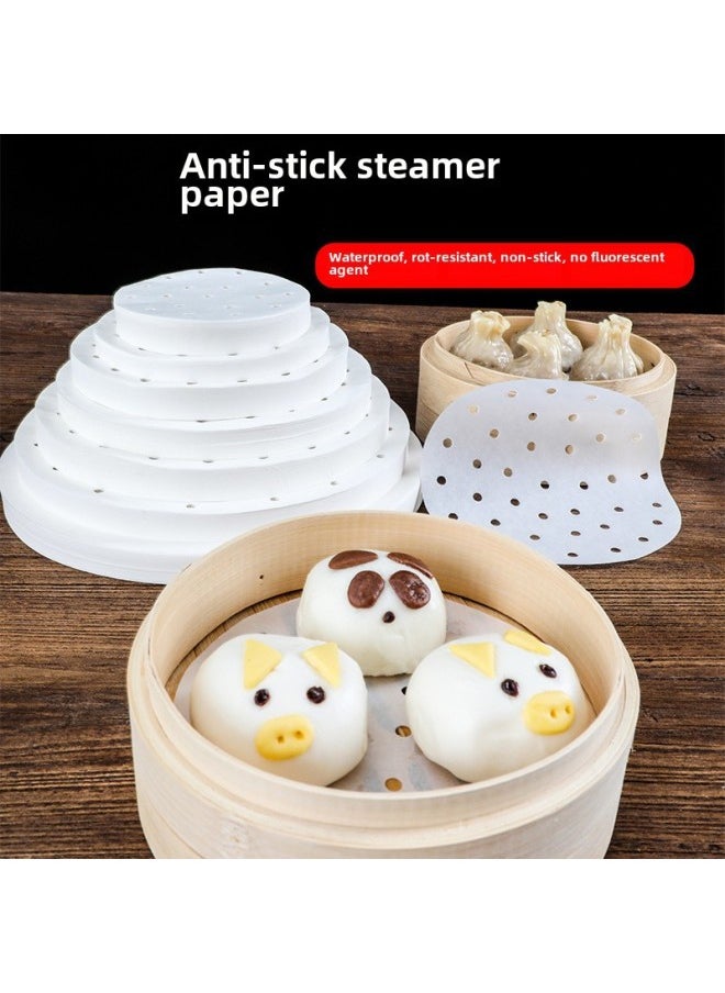 Generic - Thickened Steamer Paper Round Perforated Non-stick High Temperature Resistant Steamer Paper Buns Paper Pad Roast Duck Cake Pad Paper Parchment Paper-Color:200 Sheets-Specifications:5.5 Inches 14cm - Image 1