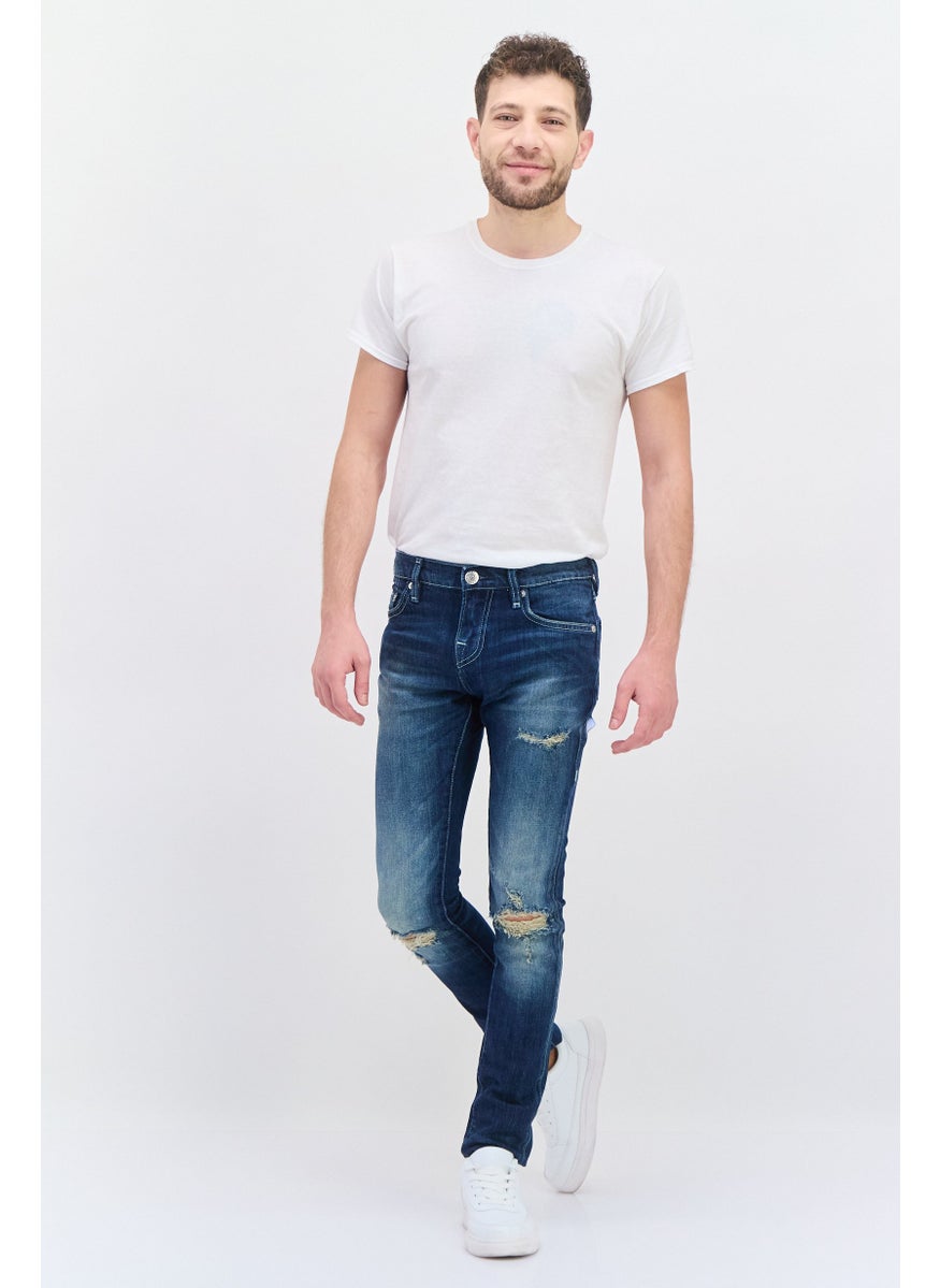 TRUE RELIGION - Men Skinny Fit Ripped Denim Jeans, Blue - Image 1