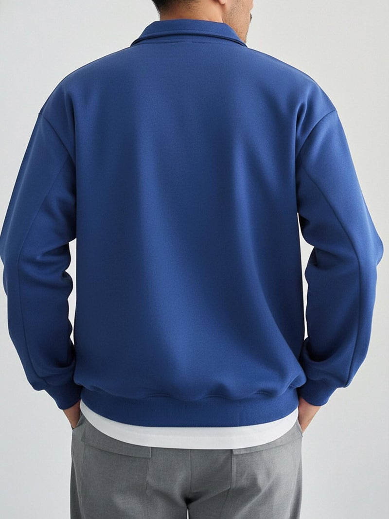 Jump Cuts Mens Solid Henley Neck Full Sleeve Royal Blue Half Zipper LoopKnit Sweatshirt - Image 3