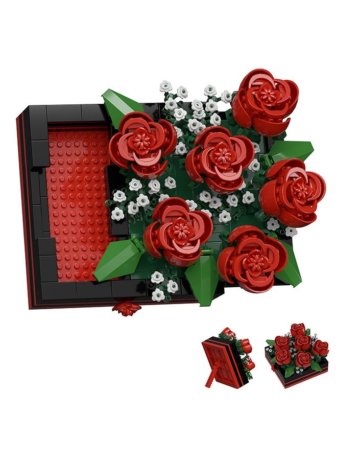 Flower Bouquet Building Decoration Set - Artificial Flowers with Roses, Decorative Home Accessories, Gift,Building Toys - Image 1