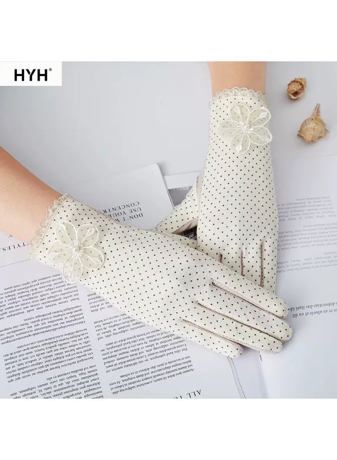 HYH Women's Cotton Sun Protection Gloves,  Gloves DrivingSummer Lace Polka Dot Breathable Touchscreen Gloves, Non-Slip Driving & Cycling Gloves - Image 1