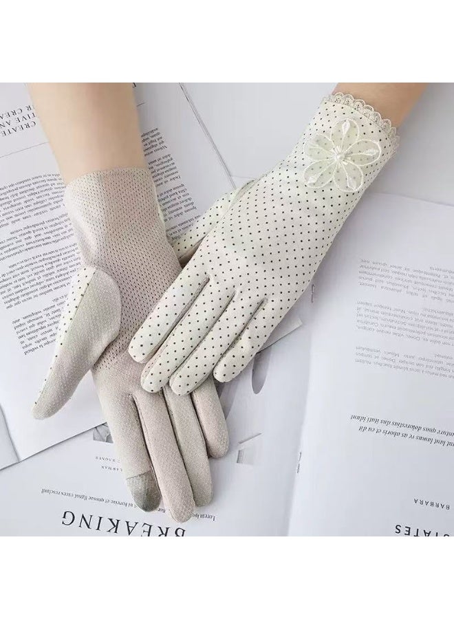 HYH Women's Cotton Sun Protection Gloves,  Gloves DrivingSummer Lace Polka Dot Breathable Touchscreen Gloves, Non-Slip Driving & Cycling Gloves - Image 2