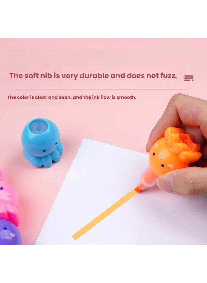 Cute Octopus Highlighters Set 6 Bright Colors Slanted Nib Fun Animal Design and Vibrant Ink Ideal for Students Note-Taking and Creative Marking - Image 4