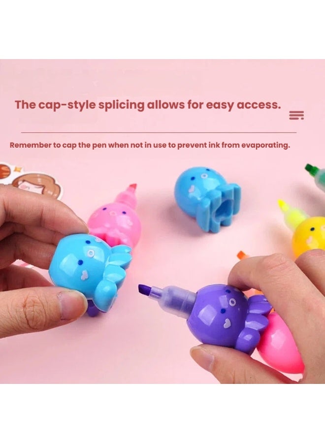 Cute Octopus Highlighters Set 6 Bright Colors Slanted Nib Fun Animal Design and Vibrant Ink Ideal for Students Note-Taking and Creative Marking - Image 3
