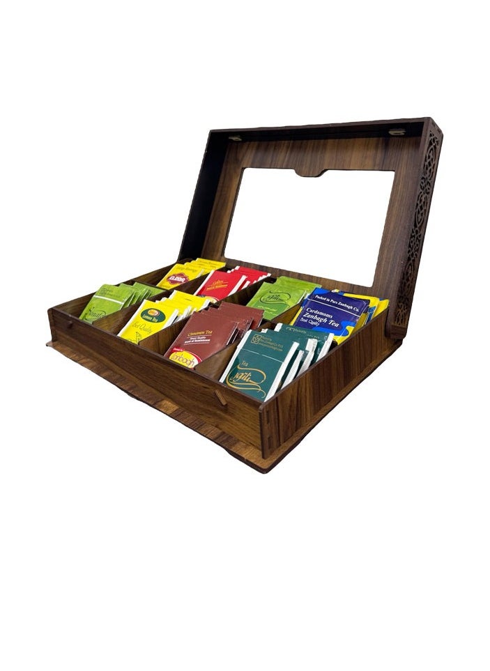 ZANBAGH Tea Box Organizer, Storage Box with Transparent Hinged Lid, Coffee and Tea Organizer for Kitchen Pantry Cabinets and Countertops, Includes 64 Zanbagh Tea Bags, 8 of each flavor  - Image 1