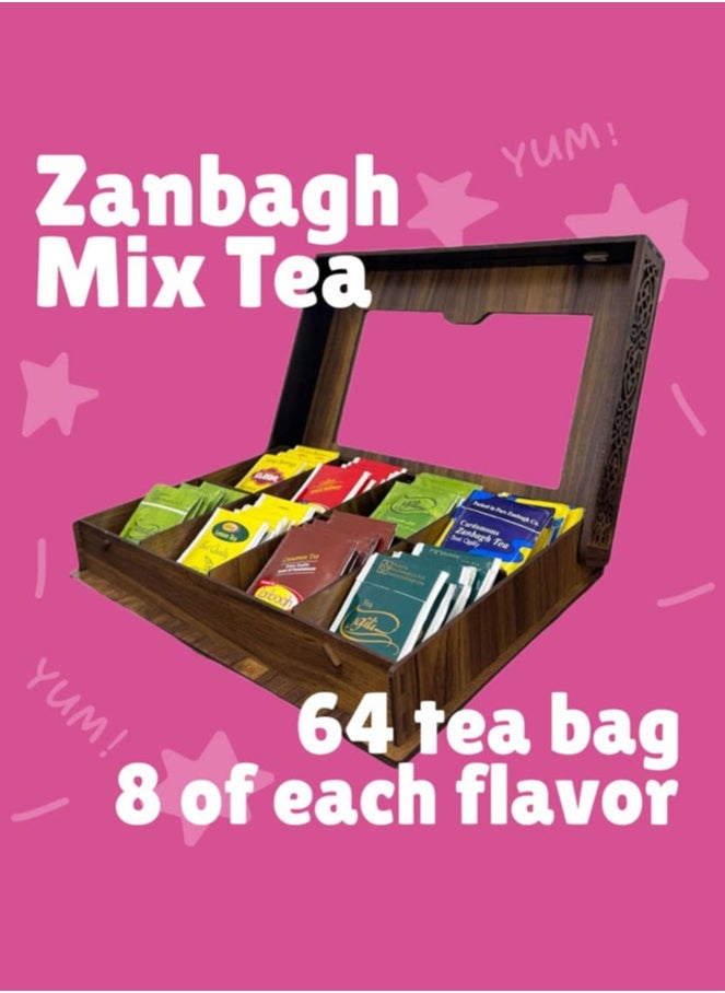 ZANBAGH Tea Box Organizer, Storage Box with Transparent Hinged Lid, Coffee and Tea Organizer for Kitchen Pantry Cabinets and Countertops, Includes 64 Zanbagh Tea Bags, 8 of each flavor  - Image 3