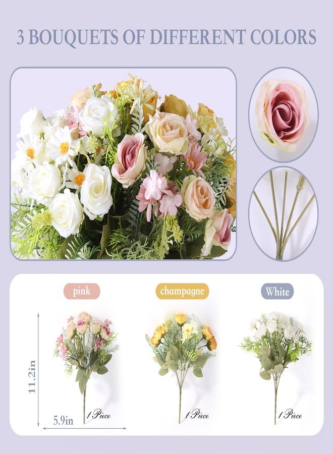 Cyblinia Artificial Flowers 3 Pack Artificial Fake Flowers Bouquet Wedding Bouquets Decorations Plastic Floral for Party Home Décor - Image 2