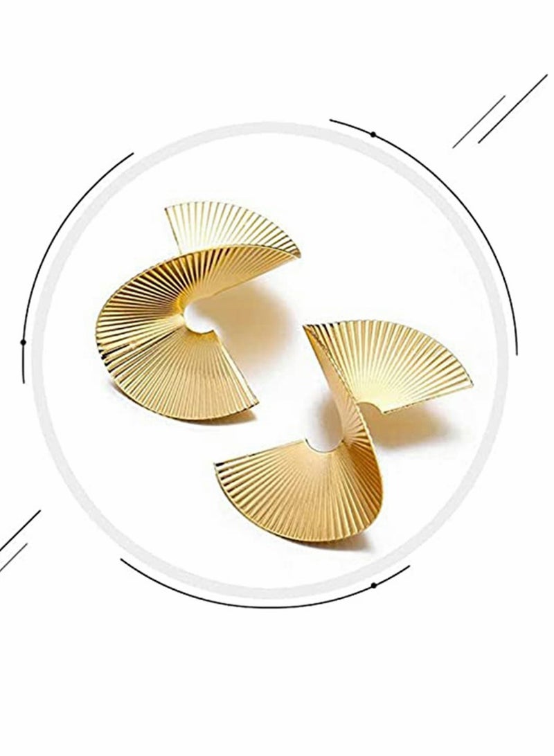 KASTWAVE Stud, personalized earrings, Irregular Spiral Fan Leaf Earrings, Gold Geometric Earrings Exaggerated Statement Earrings, Punk Stylish Sectored Twisted Earring, for Women and Girls (Sectored) - Image 3