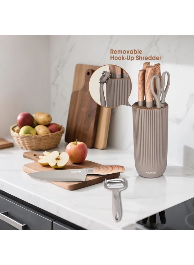 ODDIER Knife Set, 8 Piece Kitchen Knife Set, Stainless Steel Knives Set for Kitchen, Universal Knife Block Set, Kitchen Kinfe Essentials, New Home Apartment Essentials, Dishwasher Safe (Khaki) - Image 2