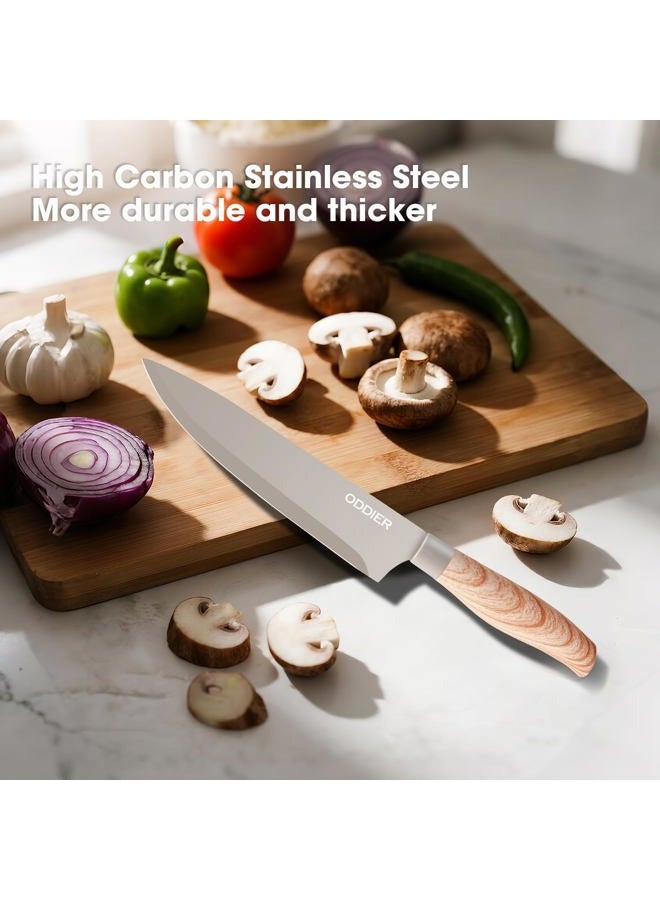 ODDIER Knife Set, 8 Piece Kitchen Knife Set, Stainless Steel Knives Set for Kitchen, Universal Knife Block Set, Kitchen Kinfe Essentials, New Home Apartment Essentials, Dishwasher Safe (Khaki) - Image 4