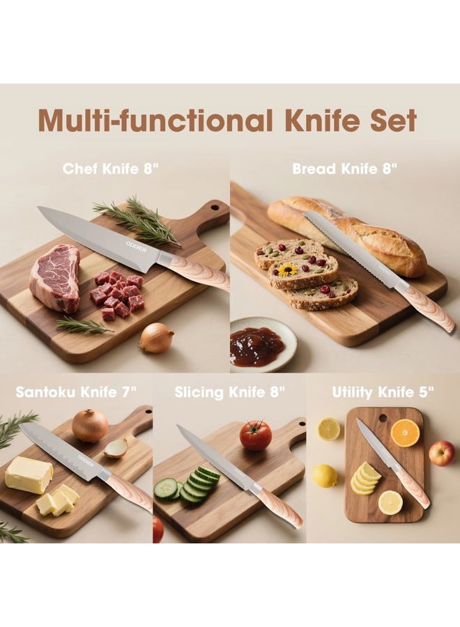 ODDIER Knife Set, 8 Piece Kitchen Knife Set, Stainless Steel Knives Set for Kitchen, Universal Knife Block Set, Kitchen Kinfe Essentials, New Home Apartment Essentials, Dishwasher Safe (Khaki) - Image 5