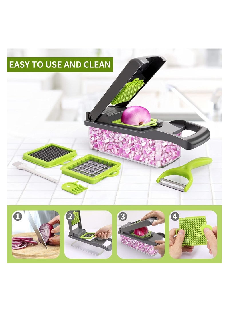 ELTRAZONE Vegetable Chopper,Multifunctional 13-in-1 Food Choppers Onion Chopper Vegetable Slicer Cutter Dicer Veggie chopper with 8 Blades,Colander Basket - Image 4