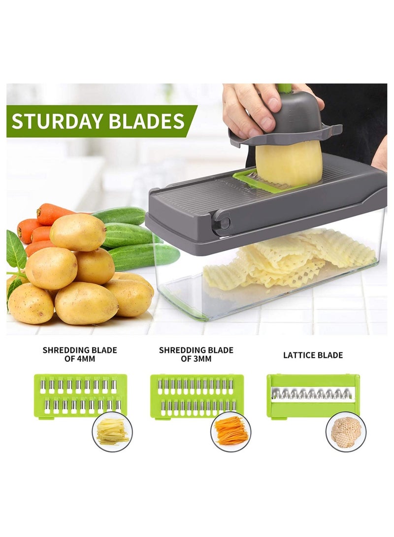 ELTRAZONE Vegetable Chopper,Multifunctional 13-in-1 Food Choppers Onion Chopper Vegetable Slicer Cutter Dicer Veggie chopper with 8 Blades,Colander Basket - Image 5