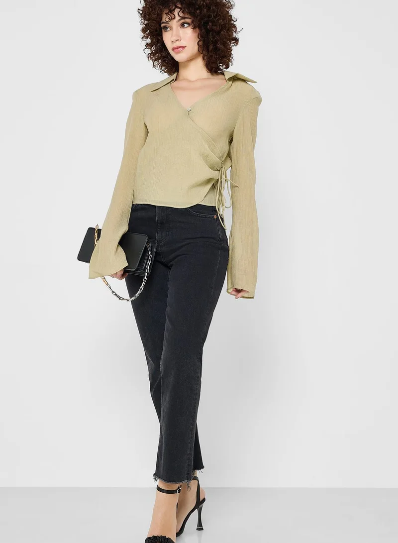 TOPSHOP Tie Detail Wrap Top