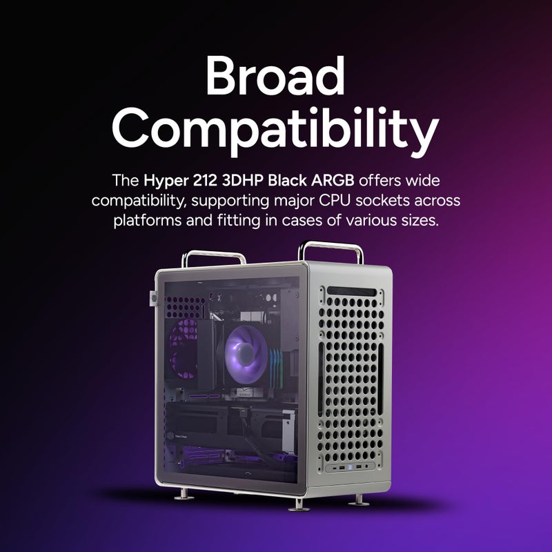 Cooler Master Hyper 212 3DHP ARGB CPU Air Cooler, 3DHP Heat Pipe Technology, Mobius 120 PWM Fan, Fully Customizable aRGB, Quiet Operation, Easy Install, AMD Ryzen 7 AM5|4, Intel Ultra 7 LGA 1851|1700 - Image 5