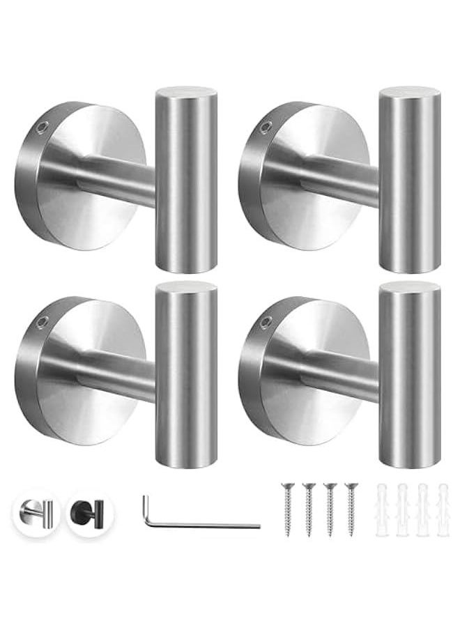 HOOKOR 4 Pack Wall Towel Hooks Bathroom Coat Hook Stainless Steel Heavy Duty Door Hanger Towel Robe Clothes Cabinet Closet Wall Hook for Bathroom Bedroom Kitchen Hotel Pool (Brushed Nickel-Drill hook)  - Image 1