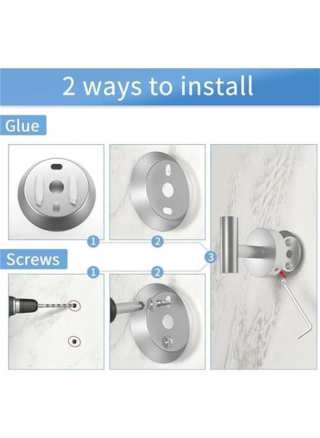 HOOKOR 4 Pack Wall Towel Hooks Bathroom Coat Hook Stainless Steel Heavy Duty Door Hanger Towel Robe Clothes Cabinet Closet Wall Hook for Bathroom Bedroom Kitchen Hotel Pool (Brushed Nickel-Drill hook)  - Image 4
