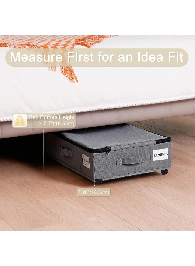 2-Pack Under-Bed Storage Boxes with Wheels, Foldable Zippered Organizer for Clothes & Bedding, Grey - Image 2