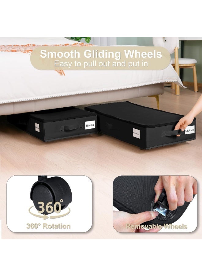 2-Pack Under-Bed Storage Boxes with Wheels, Foldable Zippered Organizer for Clothes & Bedding, Grey - Image 3