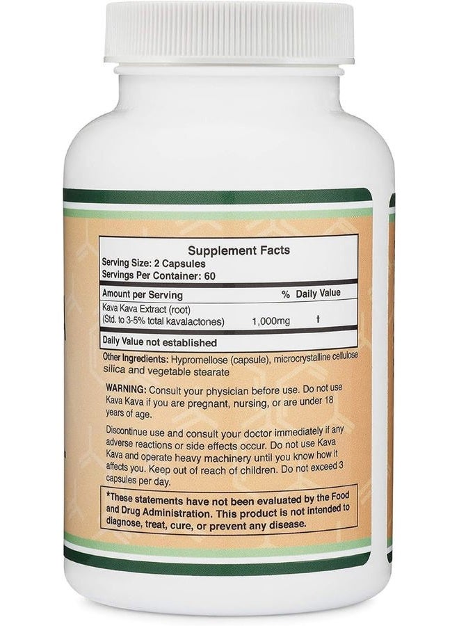 Double Wood Supplements كبسولات كافا كافا 1000 مجم لكل وجبة، 120 كبسولة (مستخلص جذر كافالاكتونز عالي النقاء بنسبة 3-5%) مستخلص جذر مسحوق كافا للاسترخاء (مصنوع في الولايات المتحدة الأمريكية، آمن للنباتيين) من شركة دبل وود - Image 2