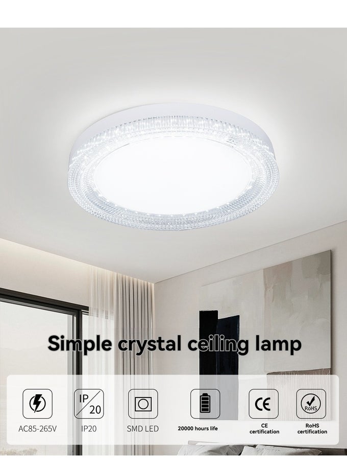 24W ROUND CRYSTAL LED CEILING LIGHT, 18CM FLUSH MOUNT LAMP, 3-COLOR TEMPERATURE (3000K/4000K/6500K), FLICKER-FREE WITH E27 ADAPTER FOR HOME & OFFICE