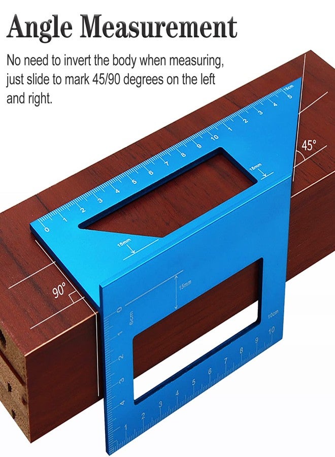 Thincol Woodworking Scriber Tool, Multifunctional Aluminum Alloy Saddle Layout Square Gauge 45/90 Degree Angle T Ruler(Blue) - Image 3