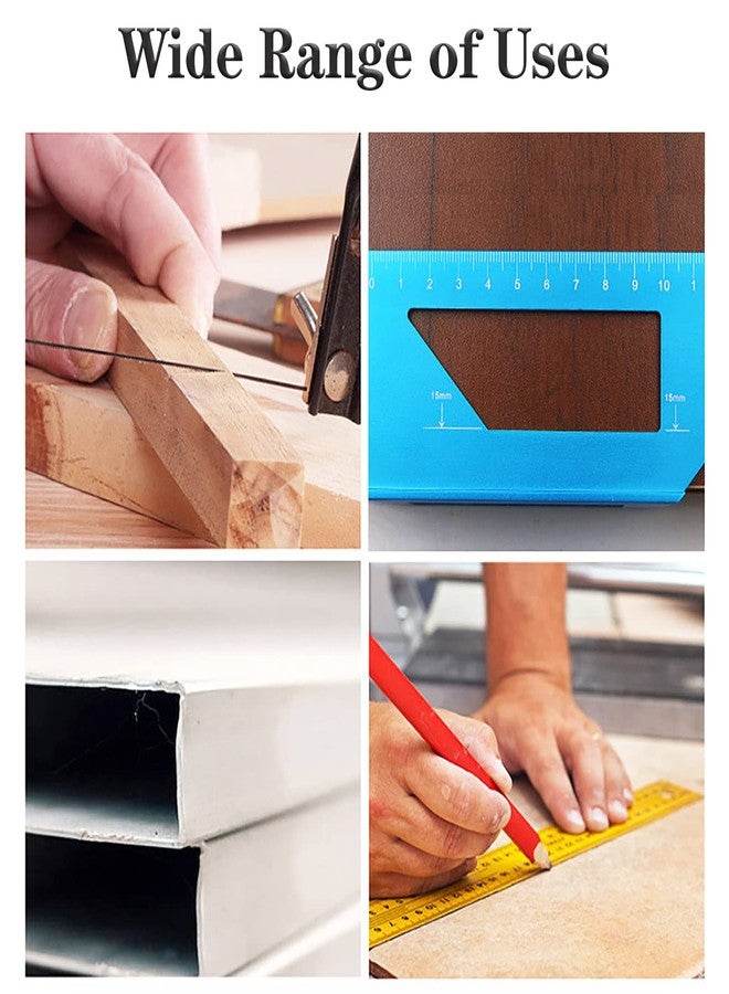 Thincol Woodworking Scriber Tool, Multifunctional Aluminum Alloy Saddle Layout Square Gauge 45/90 Degree Angle T Ruler(Blue) - Image 4