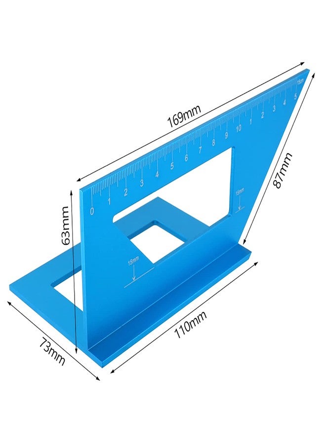 Thincol Woodworking Scriber Tool, Multifunctional Aluminum Alloy Saddle Layout Square Gauge 45/90 Degree Angle T Ruler(Blue) - Image 2