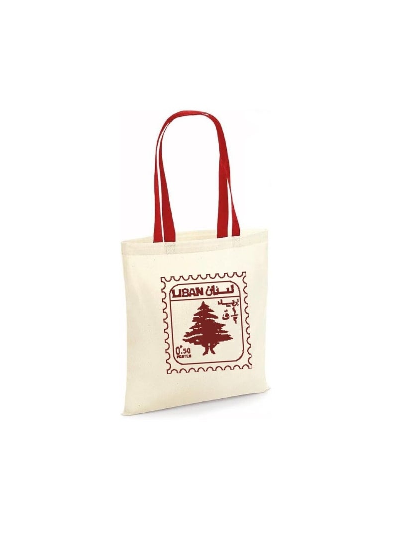 PRINTSHOP4ME Lebanon Cotton Tote Bag–Eco-Friendly,Reusable Cotton Bag With Sturdy Red Handles–Perfect For Celebrating Events And Festivals-Party Gift Idea And Cotton Gift Bag - Image 1