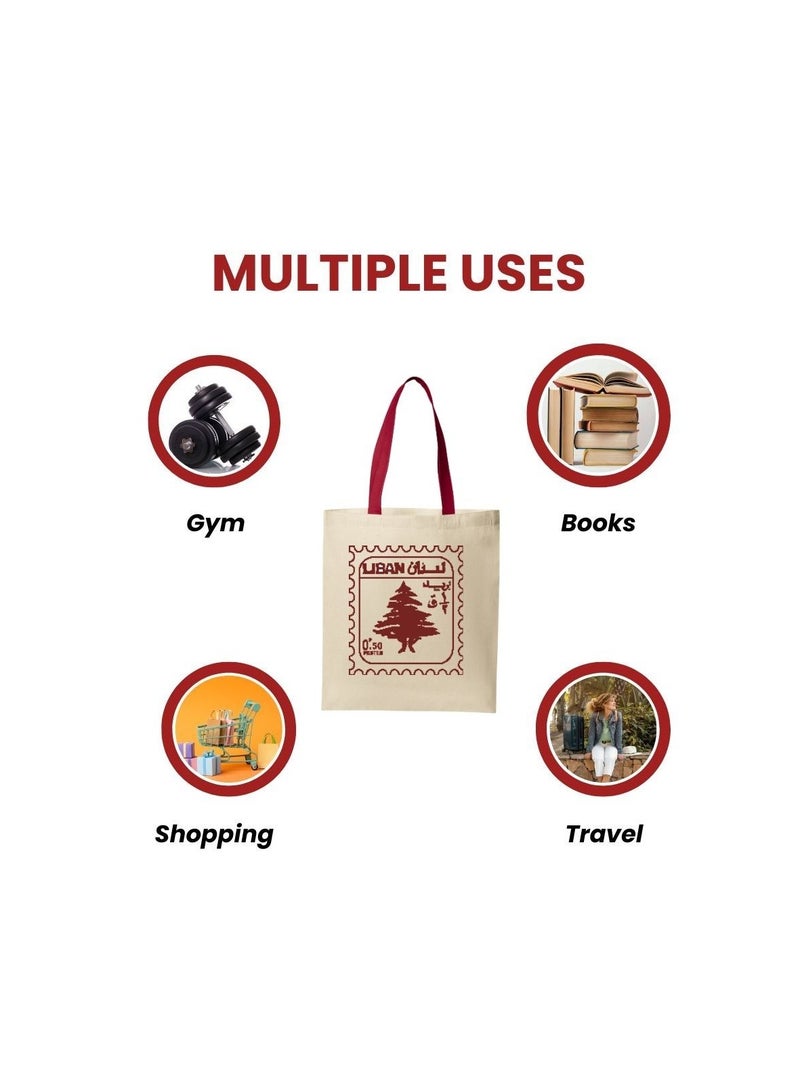 PRINTSHOP4ME Lebanon Cotton Tote Bag–Eco-Friendly,Reusable Cotton Bag With Sturdy Red Handles–Perfect For Celebrating Events And Festivals-Party Gift Idea And Cotton Gift Bag - Image 4