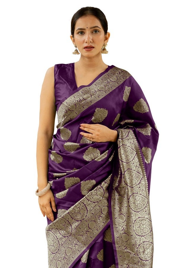 Subham Women's Silk Cotton Kanjivaram Soft Saree with Blouse Piece | Jacquard Design Banarasi Sarees (45857 - Wine, Golden) - Image 1