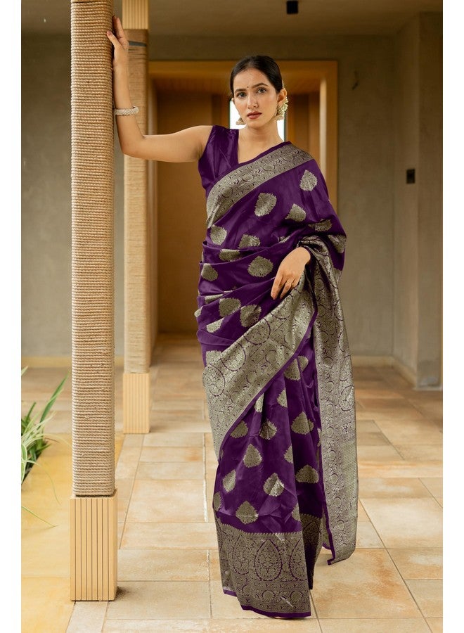Subham Women's Silk Cotton Kanjivaram Soft Saree with Blouse Piece | Jacquard Design Banarasi Sarees (45857 - Wine, Golden) - Image 2