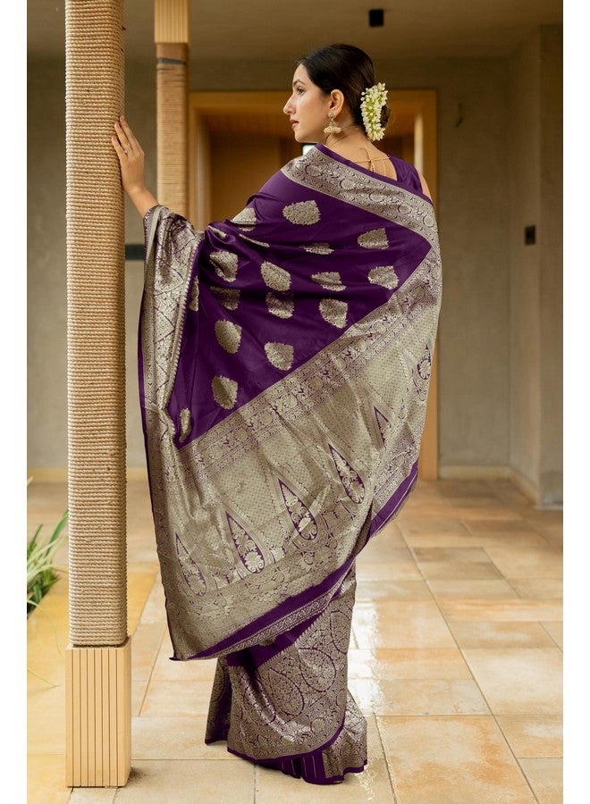 Subham Women's Silk Cotton Kanjivaram Soft Saree with Blouse Piece | Jacquard Design Banarasi Sarees (45857 - Wine, Golden) - Image 5