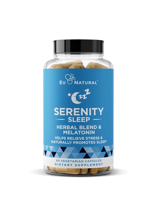 Eu Natural Serenity Sleep Natural Sleep Aid – Potent Blend of Magnesium, Valerian Root and Melatonin – Natural Sleep Aid – Non-Habit-Forming Way to Relax and Get a Good Night's Sleep – 60 Vegan Soft Caps - Image 1