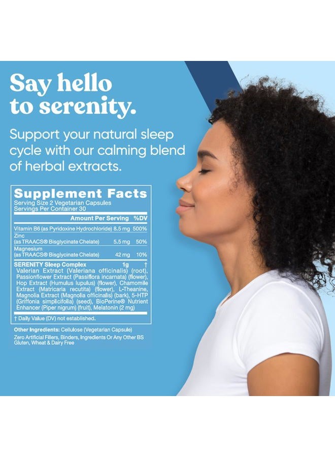 Eu Natural Serenity Sleep Natural Sleep Aid – Potent Blend of Magnesium, Valerian Root and Melatonin – Natural Sleep Aid – Non-Habit-Forming Way to Relax and Get a Good Night's Sleep – 60 Vegan Soft Caps - Image 2